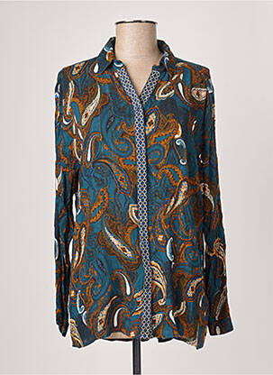 Chemisier tissage crêpe manches longues bleu FRANSA femme