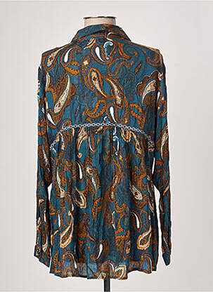 Chemisier tissage crêpe manches longues bleu FRANSA femme