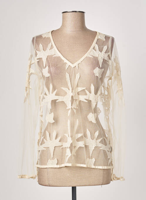Top col v manches longues beige NOT THE SAME femme