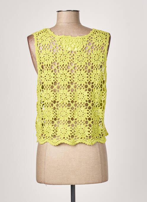 Gilet sans manche maille ajourée vert GOUBI femme