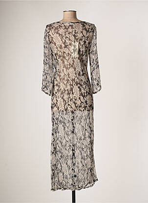 Robe longue imprimé fleurs manches 3/4 noir MASAI femme