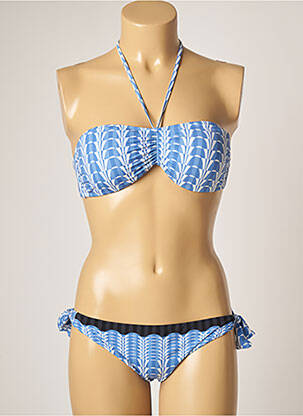 Maillot de bain 2 pièces stretch haut soutien-gorge moulé bleu DOMANI femme