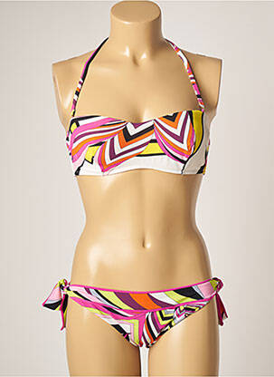 Maillot de bain 2 pièces stretch haut bandeau rose DOMANI femme