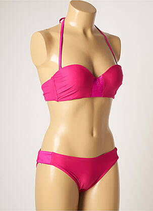Maillot de bain 2 pièces stretch haut bandeau rose HATEIA femme