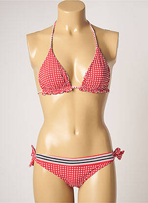 Maillot de bain 2 pièces stretch haut triangles rouge DOMANI femme