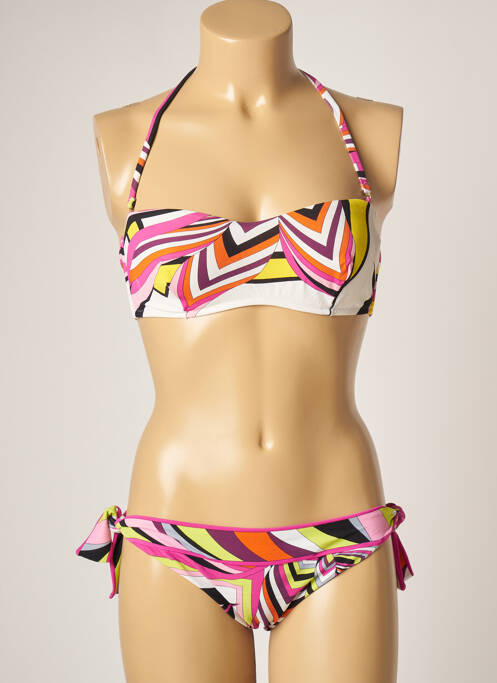 Maillot de bain 2 pièces stretch haut bandeau rose DOMANI femme