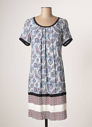 Robe mi-longue fermeture zippée au dos manches courtes bleu MILA CENTO femme