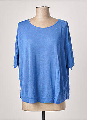 Pull tissage chiné manches courtes bleu POLES femme