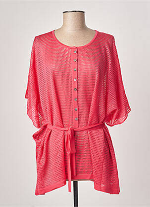 Pull tunique maille ajourée manches courtes rose MONTAGUT femme
