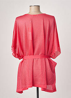 Pull tunique maille ajourée manches courtes rose MONTAGUT femme