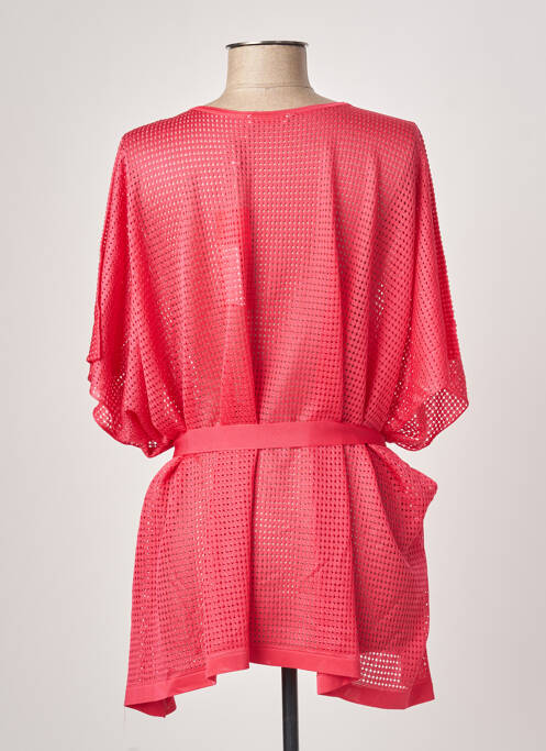 Pull tunique maille ajourée manches courtes rose MONTAGUT femme