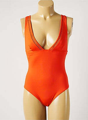 Maillot de bain 1 pièce effet matière satinée haut triangles orange SIMONE PERELE femme
