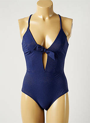 Maillot de bain 1 pièce effet matière satinée haut triangles bleu SIMONE PERELE femme