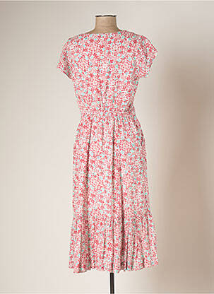 Robe mi-longue imprimé fleurs manches courtes rouge MISTRAL femme