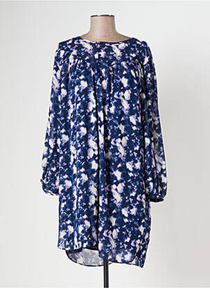 Robe mi-longue coupe fluide manches longues bleu GRACE & MILA femme