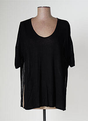 Pull finition bords-côtes manches courtes noir POLES femme