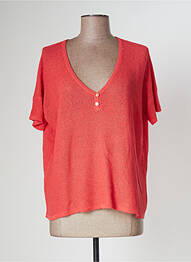 Pull finition bords-côtes manches courtes orange POLES femme