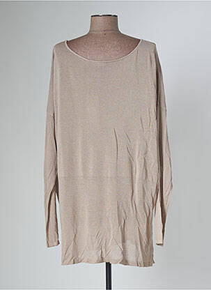 Pull tunique col rond manches longues beige POLES femme