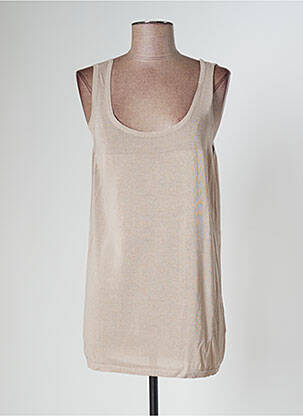 Pull finition bords-côtes fines bretelles beige POLES femme