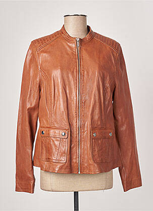 Veste en cuir poches marron ROSE GARDEN femme