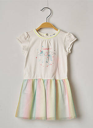 Robe mi-longue doublure manches courtes blanc 3 POMMES fille