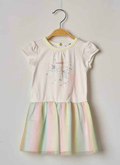 Robe mi-longue doublure manches courtes blanc 3 POMMES fille