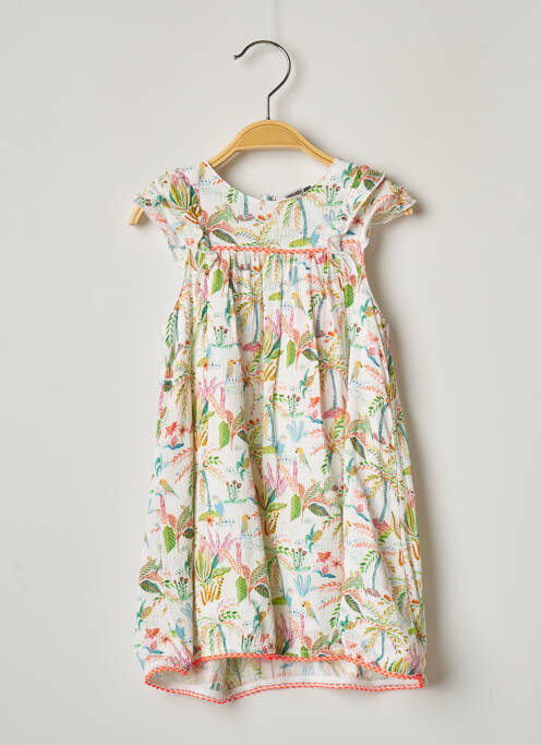 Robe mi-longue doublure manches courtes blanc 3 POMMES fille