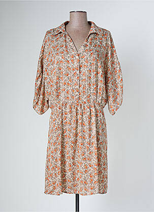 Robe mi-longue imprimé fleurs manches 3/4 orange SARAH JOHN femme