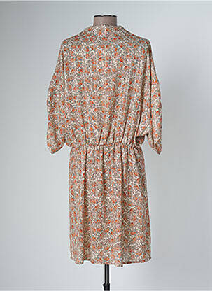 Robe mi-longue imprimé fleurs manches 3/4 orange SARAH JOHN femme