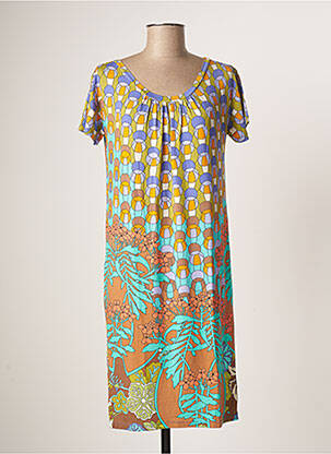 Robe mi-longue imprimé fantaisie manches courtes vert KEDUA femme