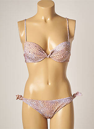 Maillot de bain 2 pièces stretch haut soutien-gorge push-up rose GENIUS femme