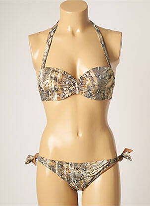 Maillot de bain 2 pièces stretch haut soutien-gorge moulé marron GENIUS femme