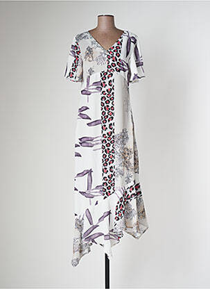 Robe mi-longue tissage crêpe manches courtes blanc SOVOGUE femme