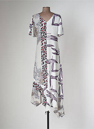 Robe mi-longue tissage crêpe manches courtes blanc SOVOGUE femme