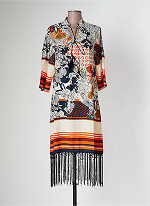Robe mi-longue coupe fluide manches courtes orange SOVOGUE femme