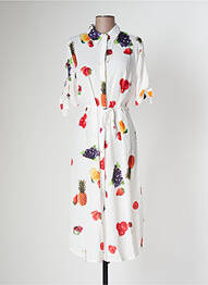 Robe mi-longue coupe fluide manches courtes blanc SOVOGUE femme