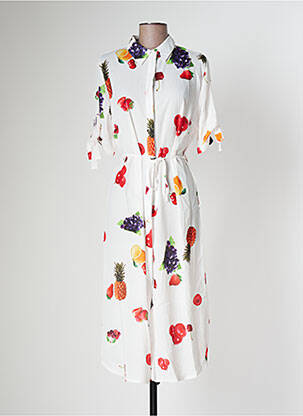 Robe mi-longue coupe fluide manches courtes blanc SOVOGUE femme