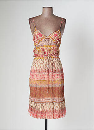 Robe mi-longue imprimé fantaisie fines bretelles beige KOOKAI femme