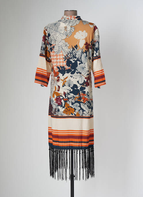 Robe mi-longue coupe fluide manches courtes orange SOVOGUE femme