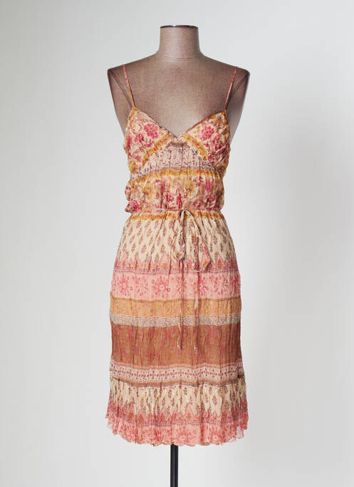 Robe mi-longue imprimé fantaisie fines bretelles beige KOOKAI femme