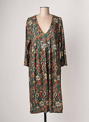 Robe mi-longue manches longues manches longues vert JANIS & JOHN femme