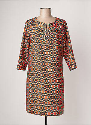 Robe mi-longue manches 3/4 manches 3/4 orange SASSIA femme