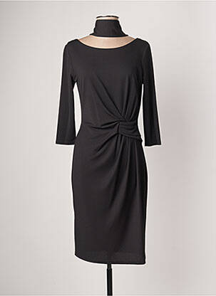 Robe mi-longue tissage crêpe manches longues noir SASSIA femme