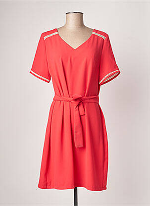 Robe mi-longue tissage crêpe manches courtes rouge MAMOUCHKA femme