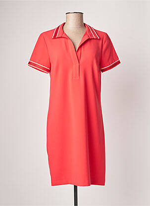 Robe mi-longue tissage crêpe manches courtes rouge QUEENIE femme