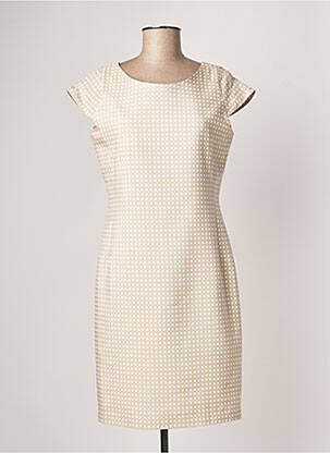 Robe mi-longue fermeture zippée au dos manches courtes beige SASSIA femme