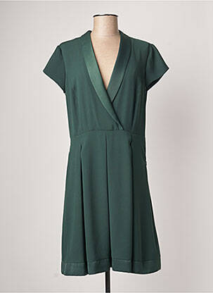 Robe mi-longue coupe fluide manches courtes vert QUEENIE femme