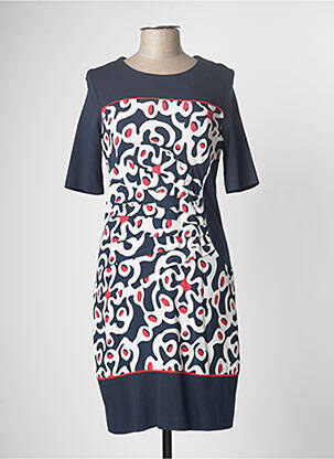 Robe mi-longue imprimé fantaisie manches courtes bleu FRANK WALDER femme
