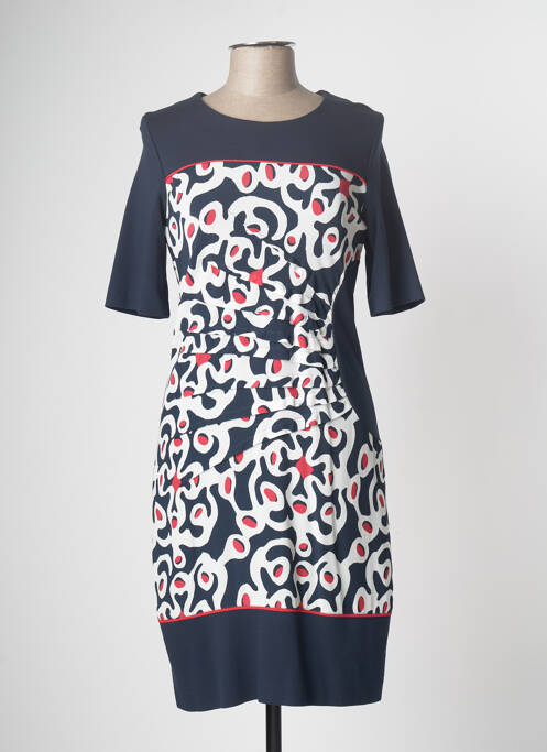 Robe mi-longue imprimé fantaisie manches courtes bleu FRANK WALDER femme