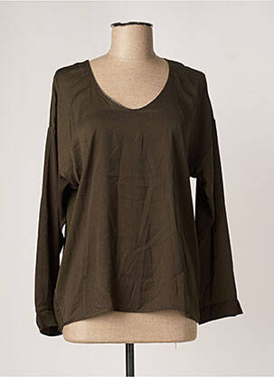 Top col rond manches longues vert LAUREN VIDAL femme